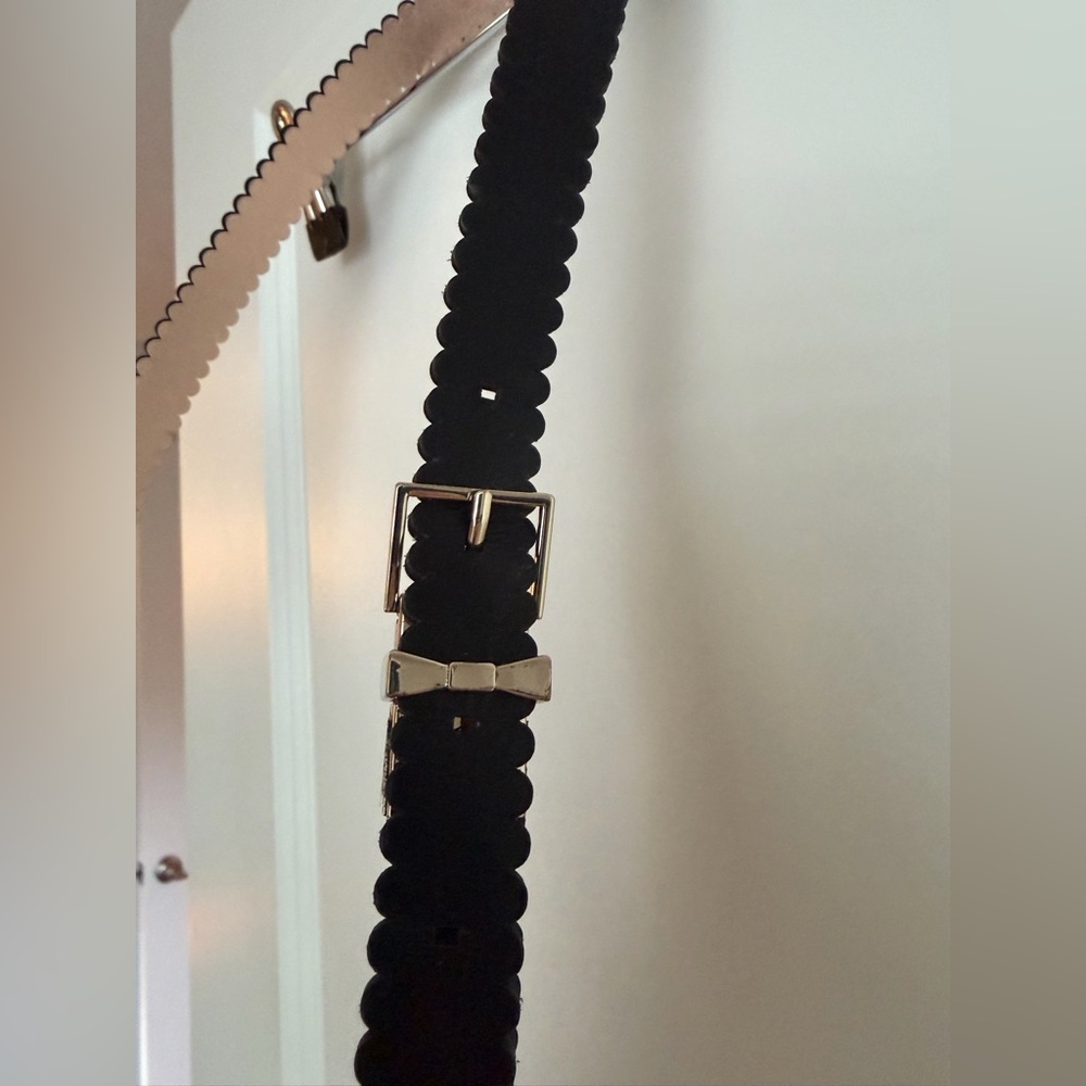 kate spade Black Scalloped Belt with Silver Bow Accent